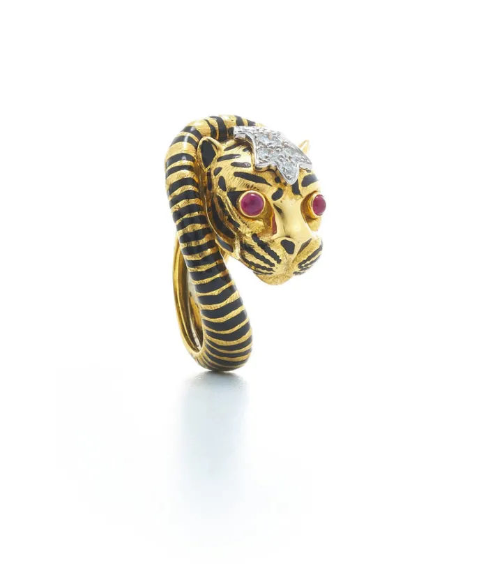 David Webb Rings*Tiger Ring, Ruby Eyes