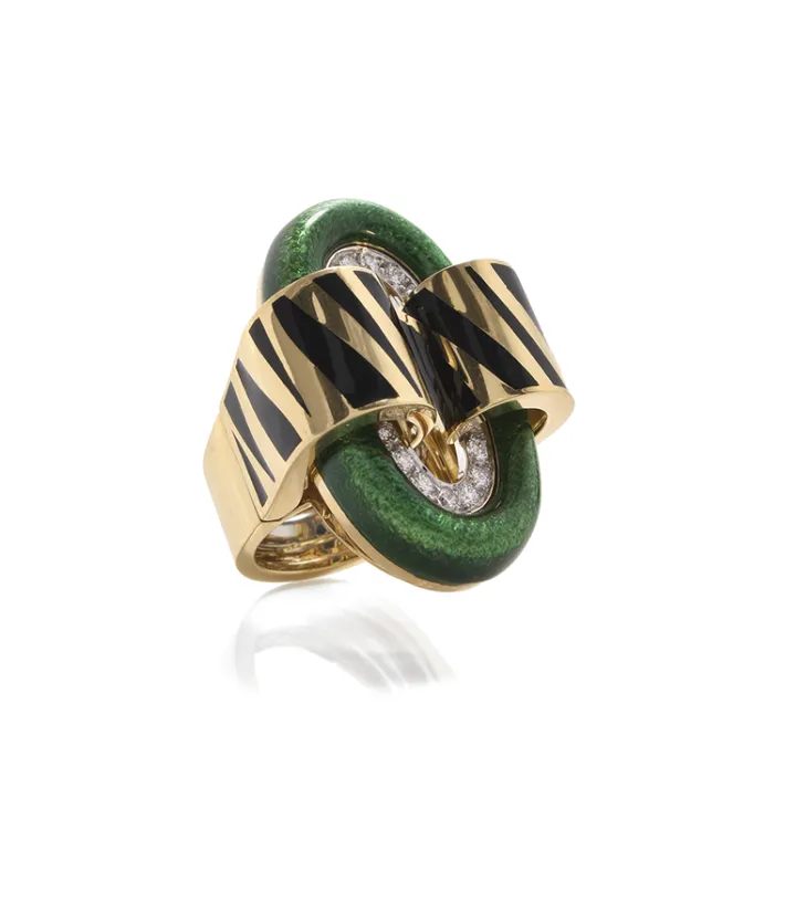 David Webb Rings*Tiger Stripe Oval Buckle Ring