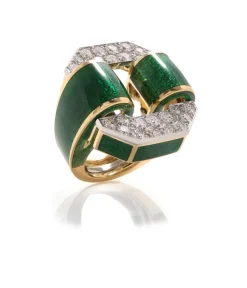 David Webb Rings*Tire Ring, Green Enamel