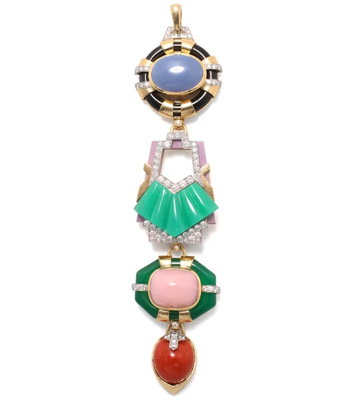 David Webb Pendants*Totem Pendant, Blue Chalcedony, Chrysoprase, Opal, Coral
