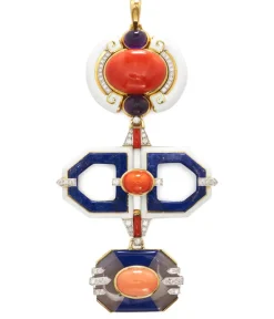 David Webb Pendants*Totem Pendant, Coral, Lapis Lazuli, Chalcedony