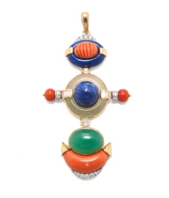 David Webb Necklaces*Totem Pendant, Coral, Lapis Lazuli, Chrysoprase