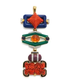 David Webb Pendants*Totem Pendant, Ruby, Coral, Lapis Lazuli, Green Agate