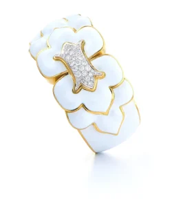 David Webb Bracelets*Trefoil Cuff, White Enamel