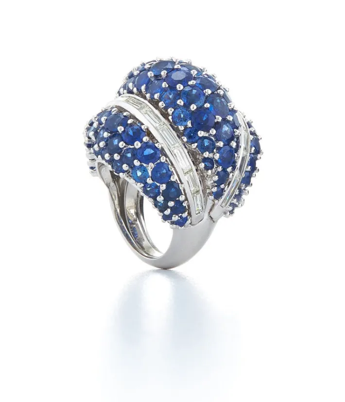 David Webb Rings*Triple Dome Ring, Sapphire