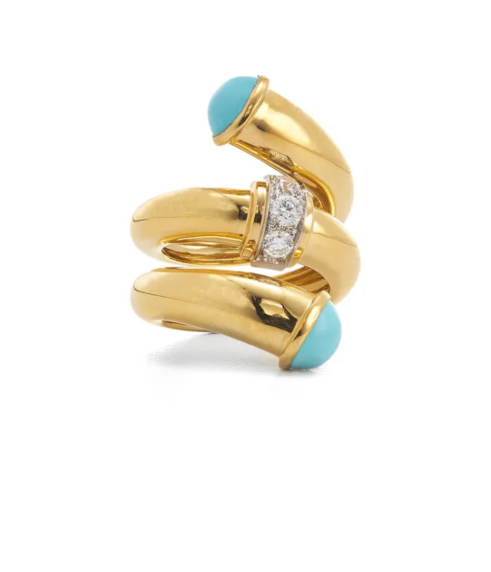 David Webb Rings*Turquoise Pipe Ring, Polished 18K Gold