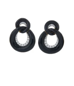 David Webb Earrings*Twisted Hoop Earrings, Black Enamel
