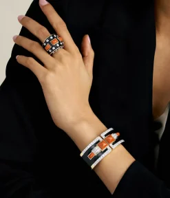 David Webb Bracelets*Two Stone Bastille Cuff, Coral