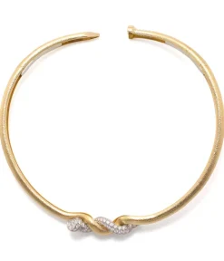 David Webb Necklaces*Two Tone, Diamond Twisted Nail Collar, Hammered 18K Gold