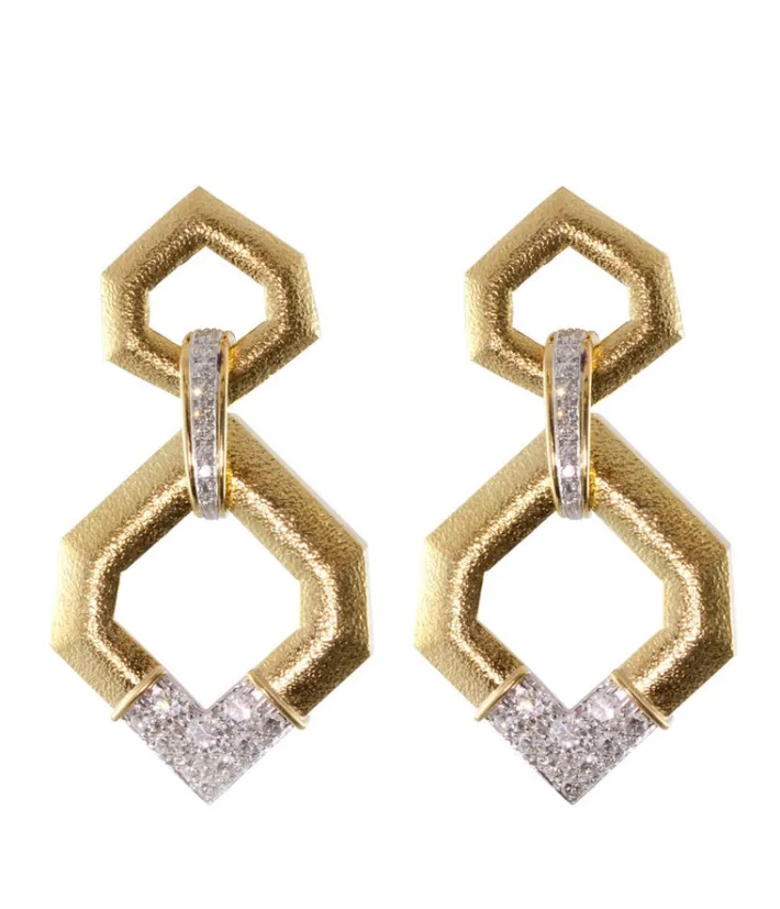 David Webb Earrings*V Inset Hexagonal Doorknocker Earrings