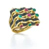 David Webb Rings*Wave Ring, Black Enamel, Emerald, Ruby
