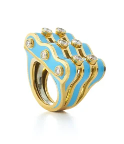 David Webb Rings*Wave Ring, Light Blue Enamel