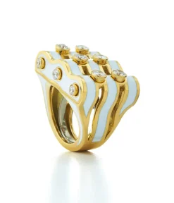 David Webb Rings*Wave Ring, White Enamel