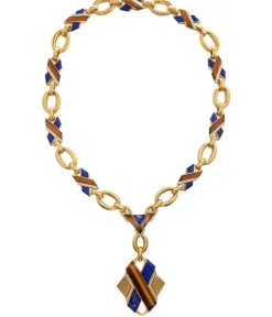 David Webb Necklaces*X' Necklace, Lapis Lazuli, Tiger's Eye