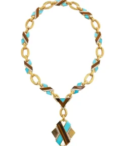 David Webb Necklaces*X' Necklace, Turquoise, Tiger's Eye