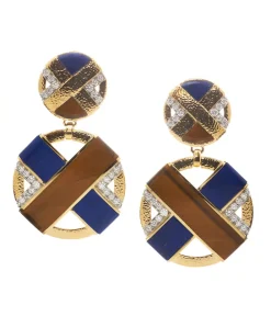 David Webb Earrings*XO Earrings, Lapis Lazuli, Tiger's Eye