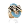 David Webb Rings*Zebra Stripe Oval Buckle Ring, Light Blue Enamel