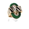 David Webb Rings*Zebra Stripe Oval Buckle Ring, Green Enamel