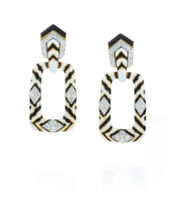 David Webb Earrings*Zebra Stripe Rectangular Mini-Hoop Earrings